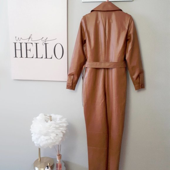 NWT Ronny Kobo cognac brown faux leather jumpsuit, XS - Picture 7 of 8